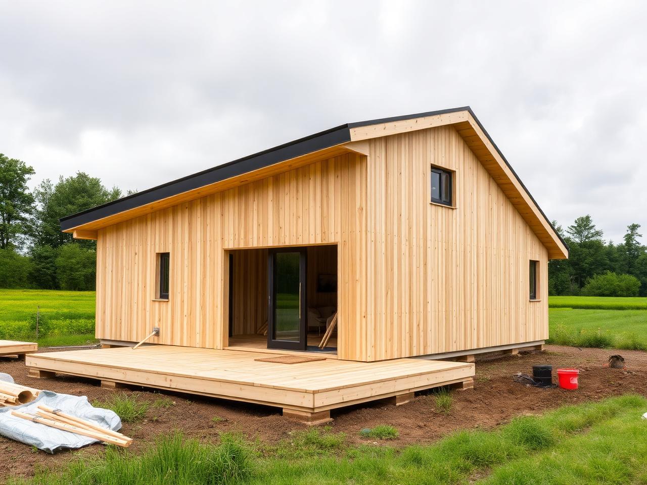 Prefabricated timber house under construction